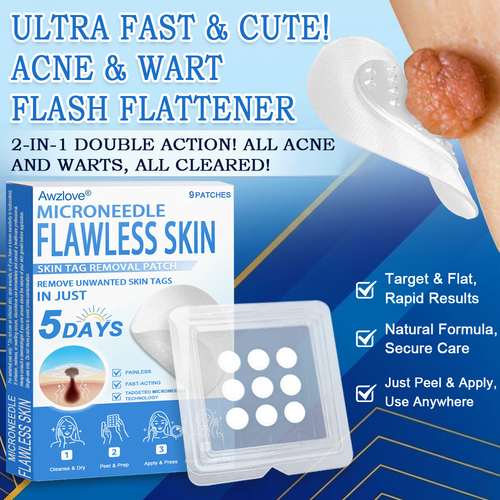 📌 Awzlove® 2-in-1 Microneedle & Hydrocolloid Patch | Raised Moles,Acne,  Flat Warts & Skin Tags Remover | Improves Wrinkles, Scars & Blemishes | Invisible Star Pimple Patches for Face & Body |🎀