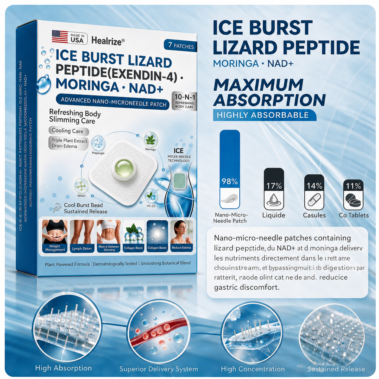 💫 Official U.S. Store | Healrize® ICE BURST LIZARD PEPTIDE (Exendin-4)・Moringa・NAD+ Advanced Nano-Microneedle Patch