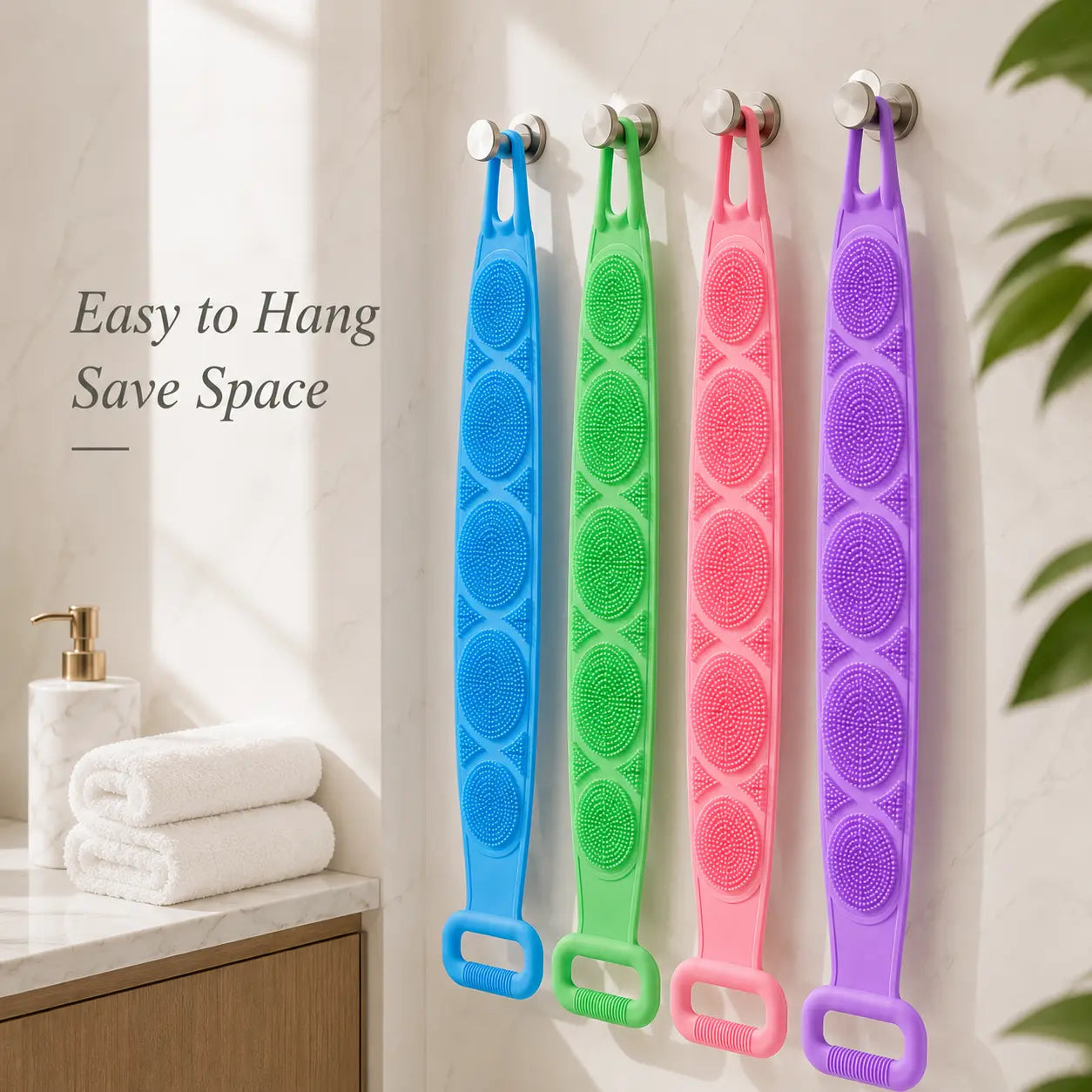 💦 Healrize®  27.6" Dual-Sided Silicone Back Scrubber — Extra-Long Flexible Bath Strap with Easy-Grip Handles🥕