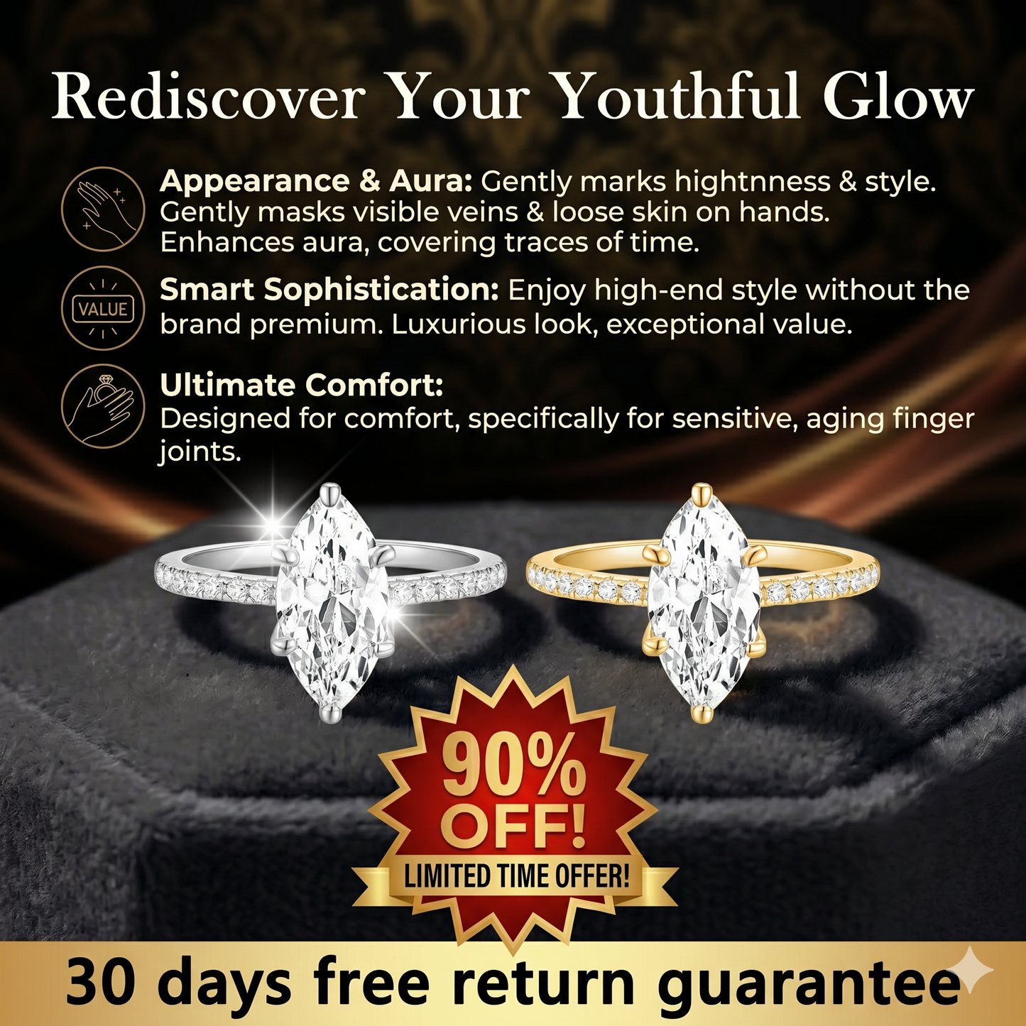🔥 90% OFF TODAY: Yellow Gold Marquise-Cut Diamond Ring — Stop Saving Your Radiance for "Someday" — Own the Luxury You Deserve, Right Now 💎