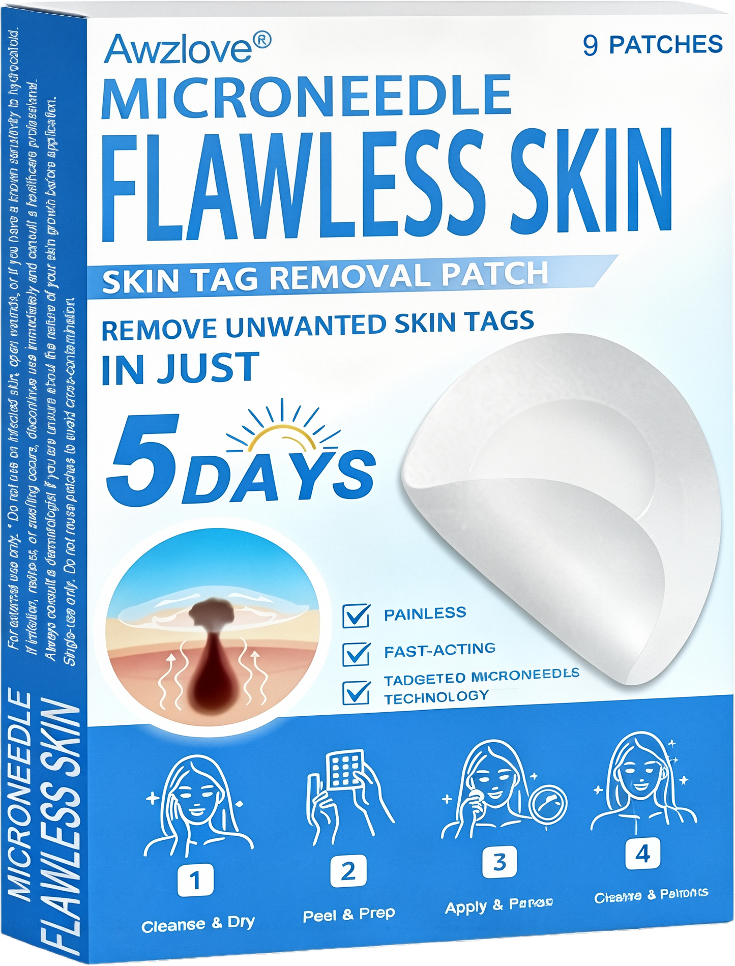 📌 Awzlove® 2-in-1 Microneedle & Hydrocolloid Patch | Raised Moles,Acne,  Flat Warts & Skin Tags Remover | Improves Wrinkles, Scars & Blemishes | Invisible Star Pimple Patches for Face & Body |🎀