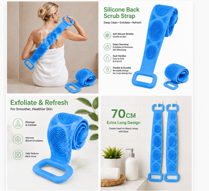 💦 Healrize®  27.6" Dual-Sided Silicone Back Scrubber — Extra-Long Flexible Bath Strap with Easy-Grip Handles🥕
