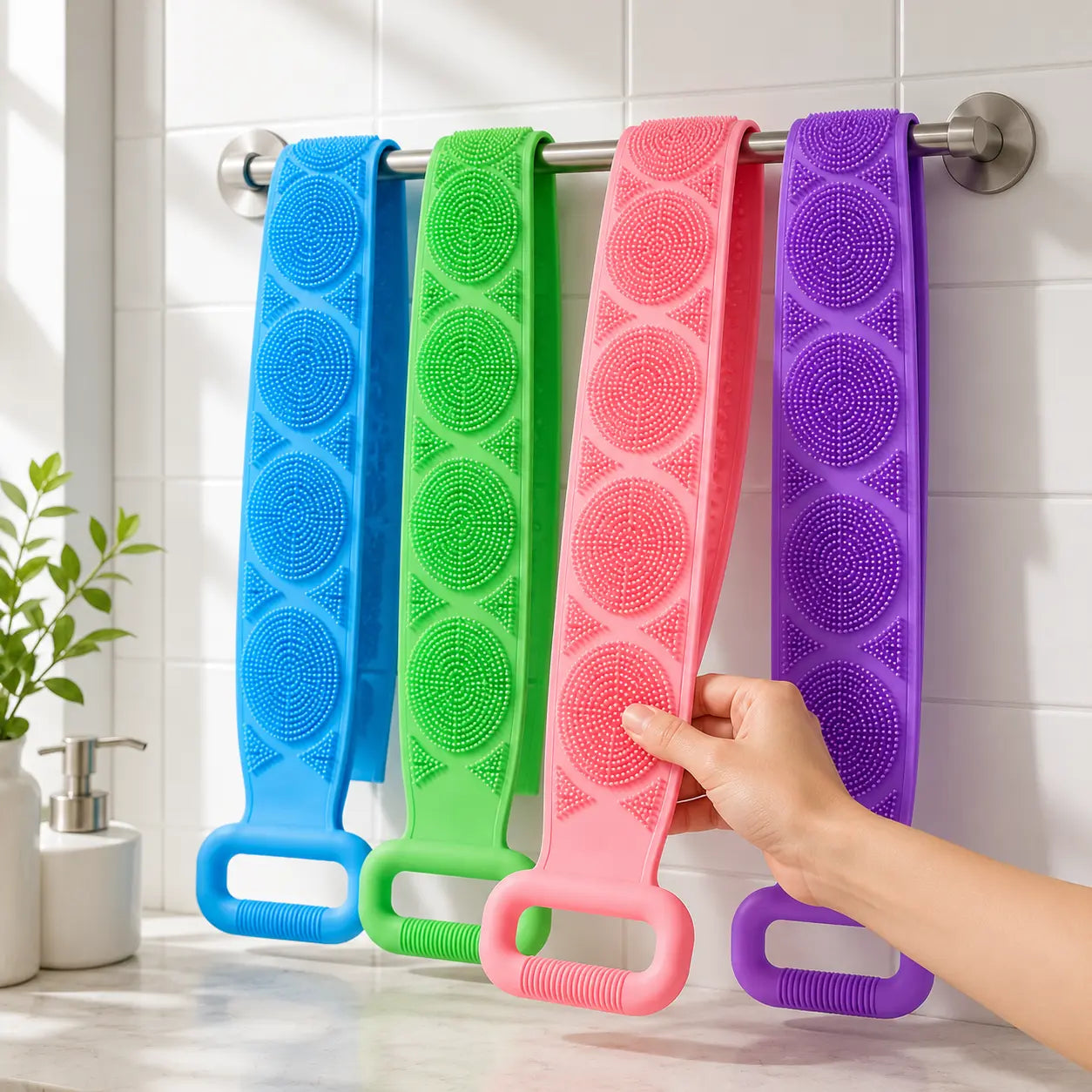 💦 Healrize®  27.6" Dual-Sided Silicone Back Scrubber — Extra-Long Flexible Bath Strap with Easy-Grip Handles🥕